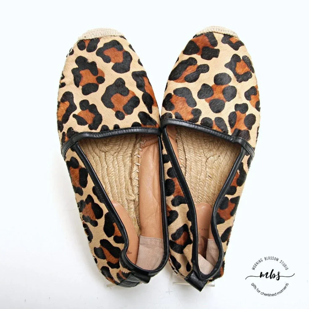 Vince Camuto Cadrian Leopard Cow Hair Espadrille Flats Brown Women Size‎ 8.5
